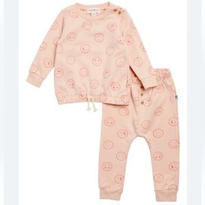 [Rabbit + Bear] Organic Smiley Face Sweatshirt Set